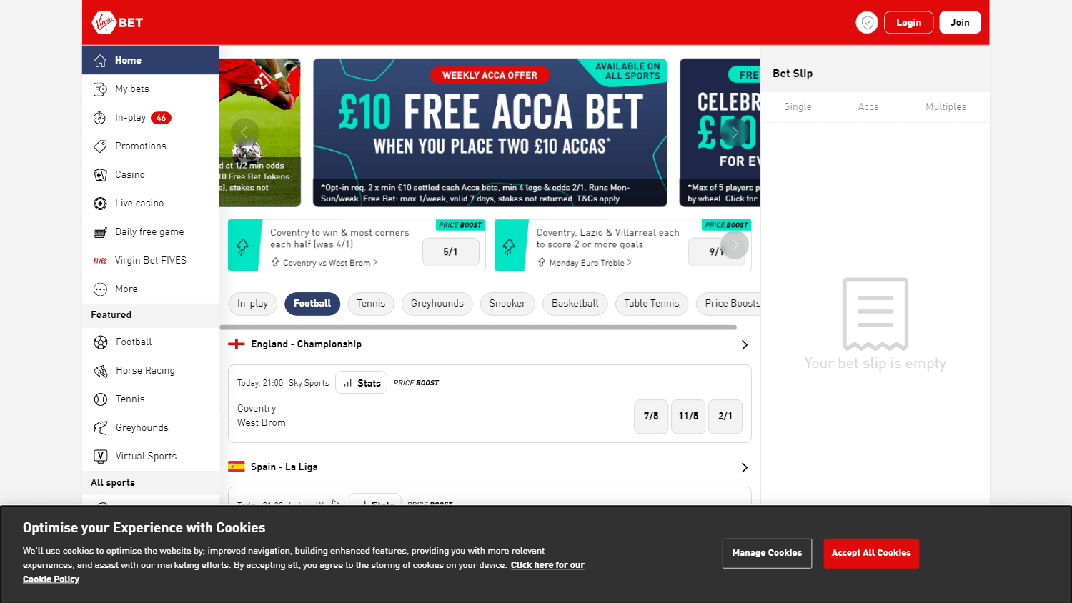 Virgin Bet Casino Desktop screenshot